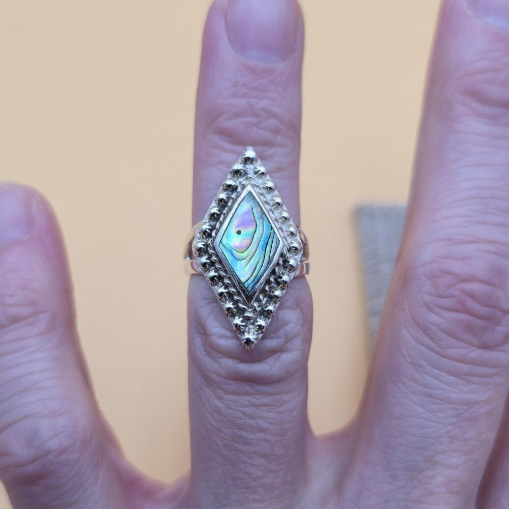 Size 5.25 Sterling Silver Diamond Shape Abalone Shell Band Ring A5197 - Picture 3 of 8